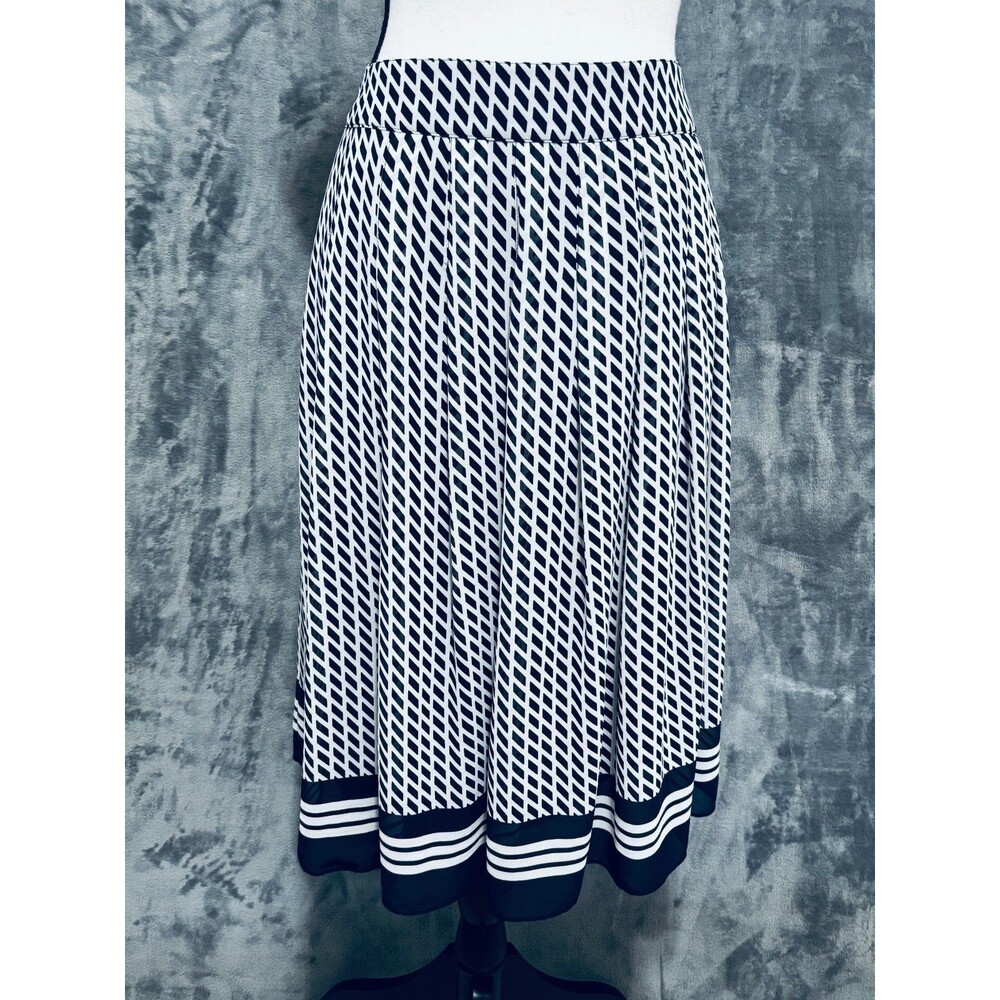 Talbots Geo-Print Chiffon Soft-Pleated Midi Skirt Navy White Sz 6